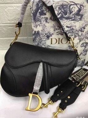 Black Saddle Bag with Gold 'D' Charm